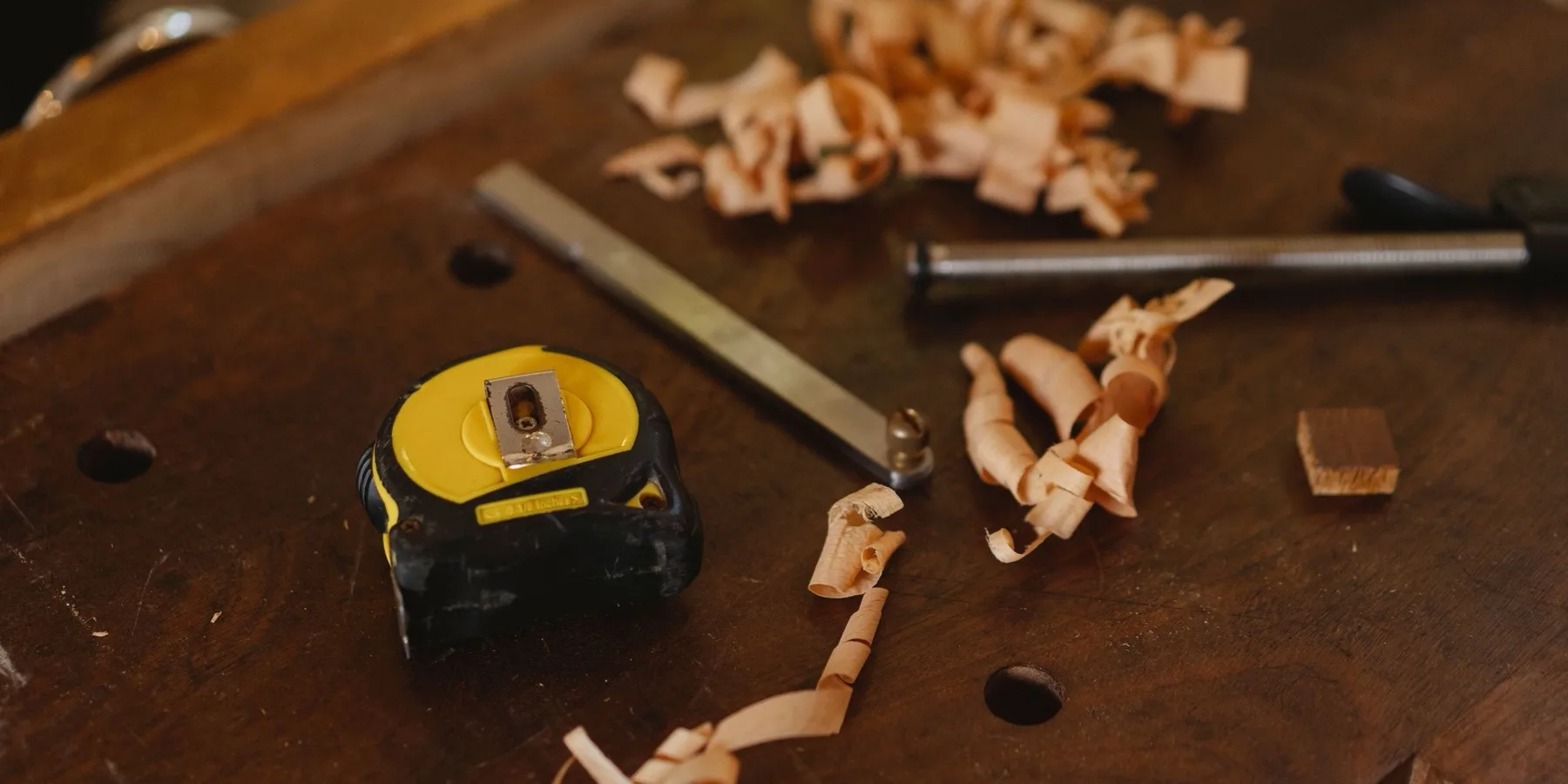 Measuring tools laid out on a workbench