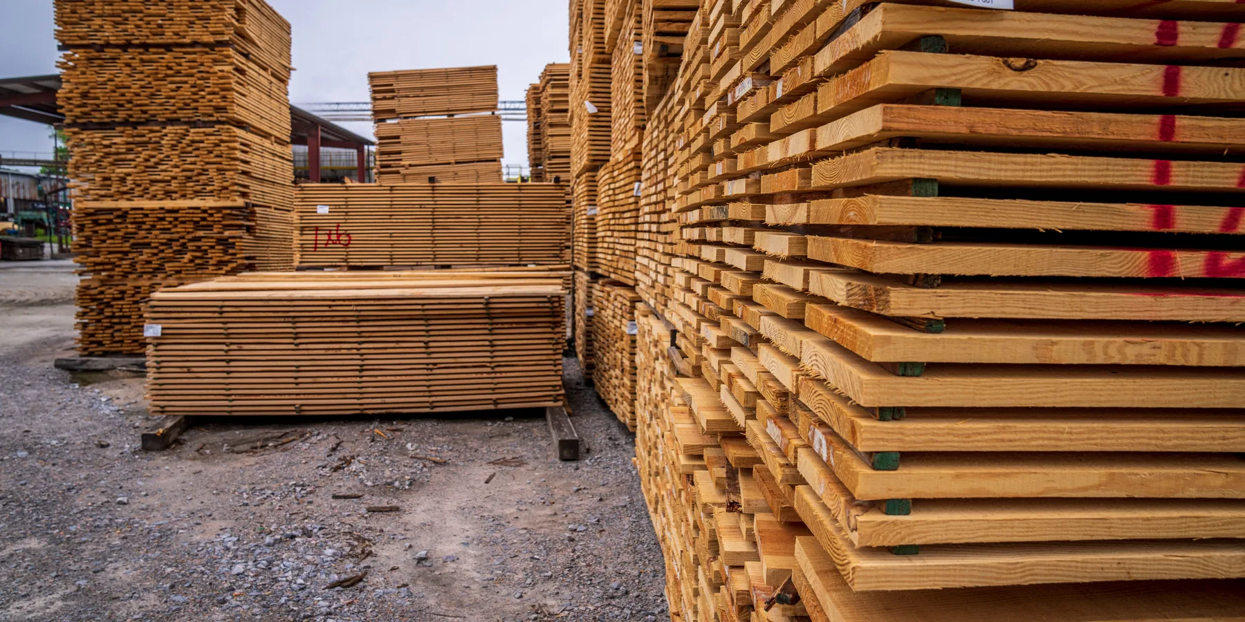 A stack of new deck boards