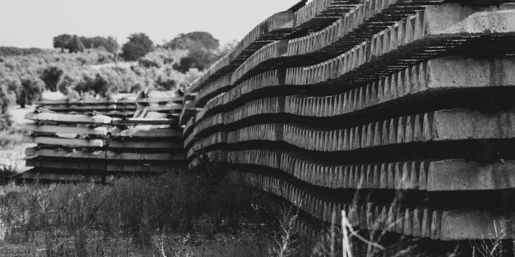 Stacked concrete slabs in a yard