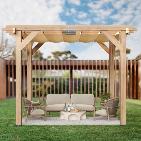 Cedar pergola, 10 × 10 ft