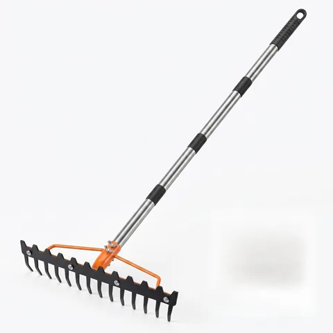Steel garden rake, 14 tines
