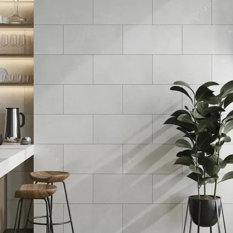 Hoover White Marble porcelain tile, 12 × 24 in