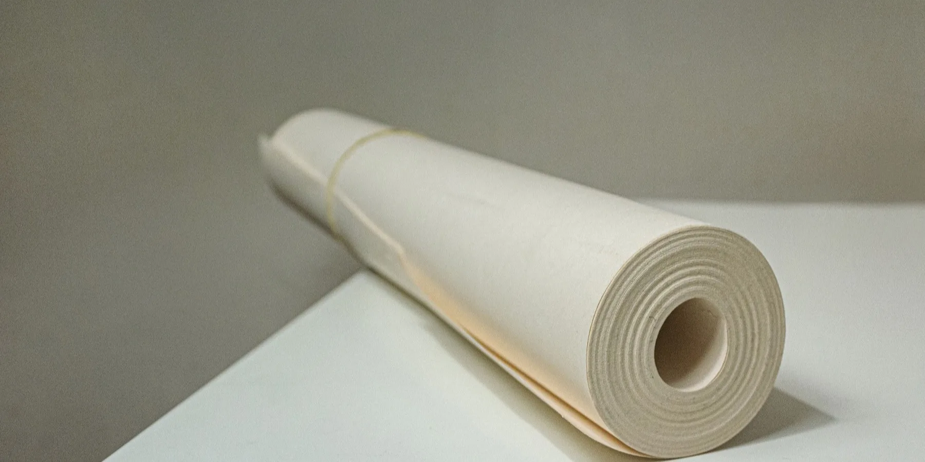 Rolled construction plans on a desk