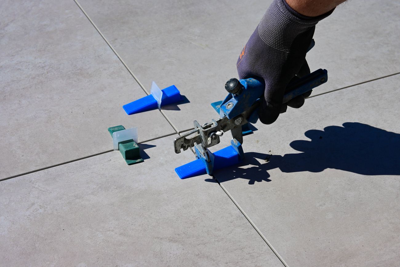 Tiling tools laid out ready for work